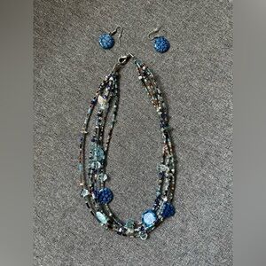 Vintage Cg Multi Strand Colored Art Glass Beaded Necklace with earrings